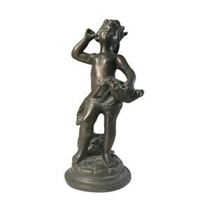 Neoclassical Putti Statue Bronze Finish 17” Garden Decor Made in India